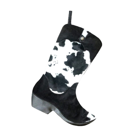 Stocking - Cowboy Boot Cow Print - Black/White