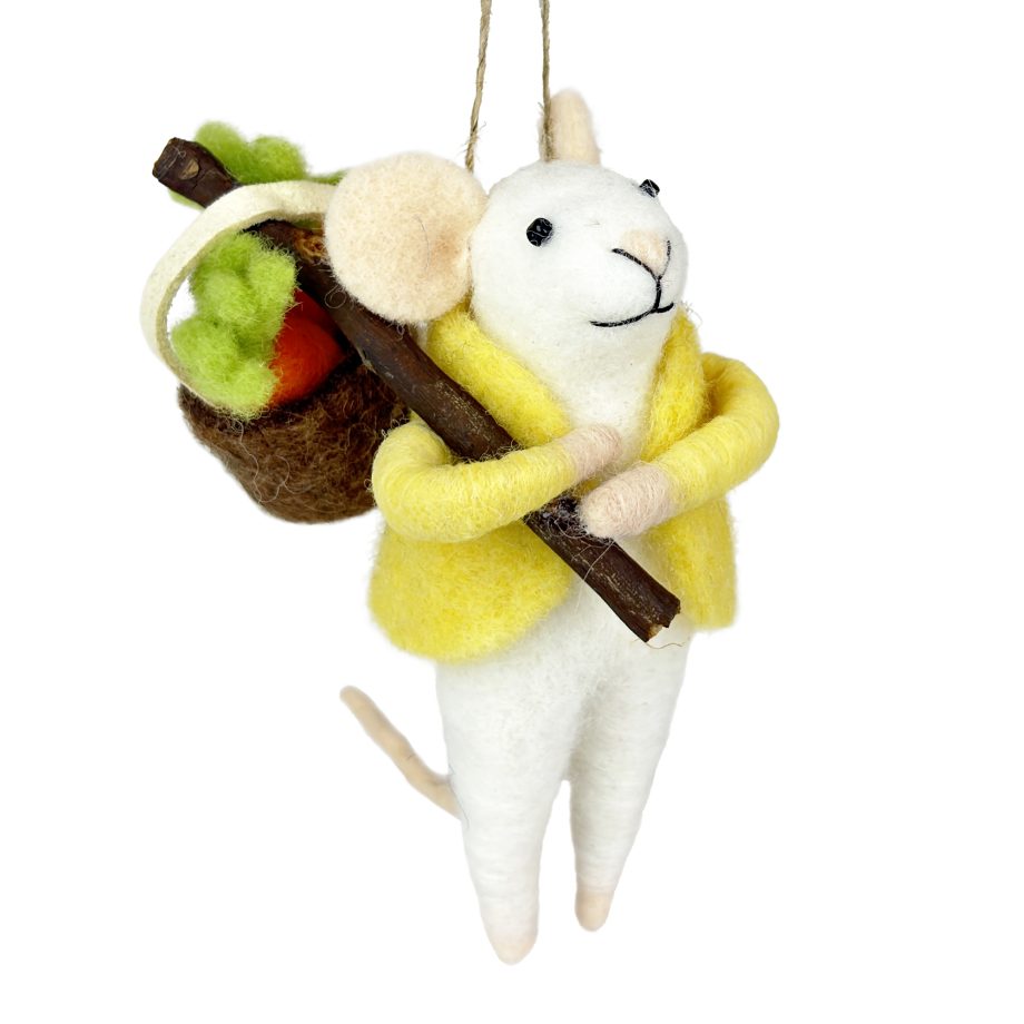 Ornament - Felt Mouse with Raincoat & Basket