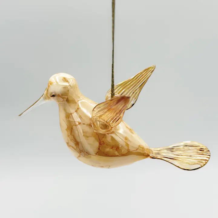 Ornament - Blown Glass - Yellow Hummingbird