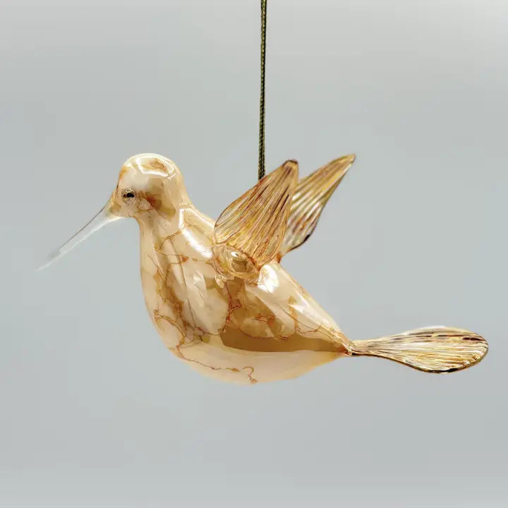 Ornament - Blown Glass - Yellow Hummingbird