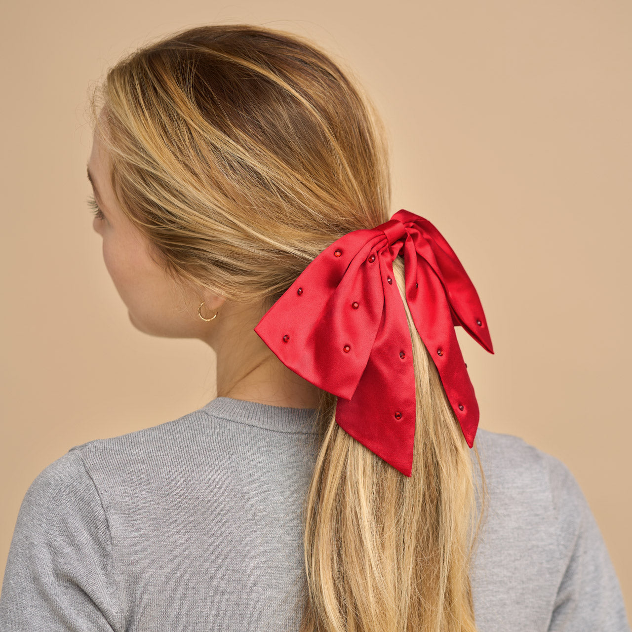 Scrunchie - Holiday Satin & Rhinestone Bow