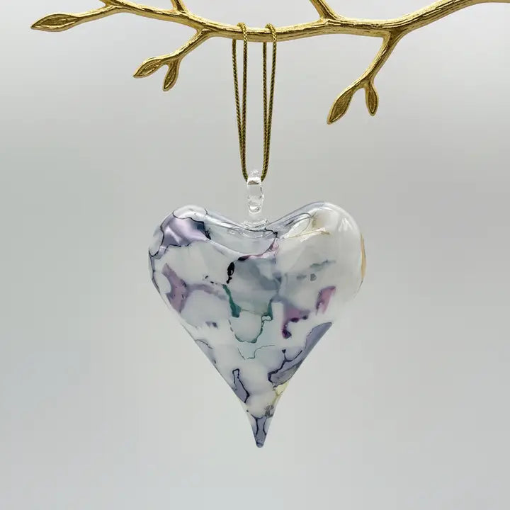 Ornament - Blown Glass - Multi-Blue Heart