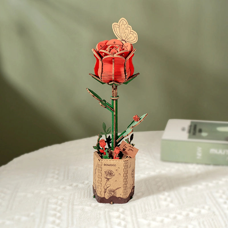 3D Wooden Puzzle - Flower - Red Rose