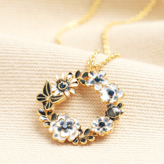 Necklace - Butterfly & Flower - Gold