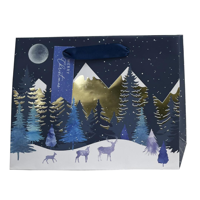 Medium Gift Bag - Mountains with Deer - 9"