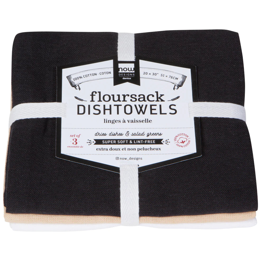 Floursack Dish Towels - Black Oyster - Set of 3