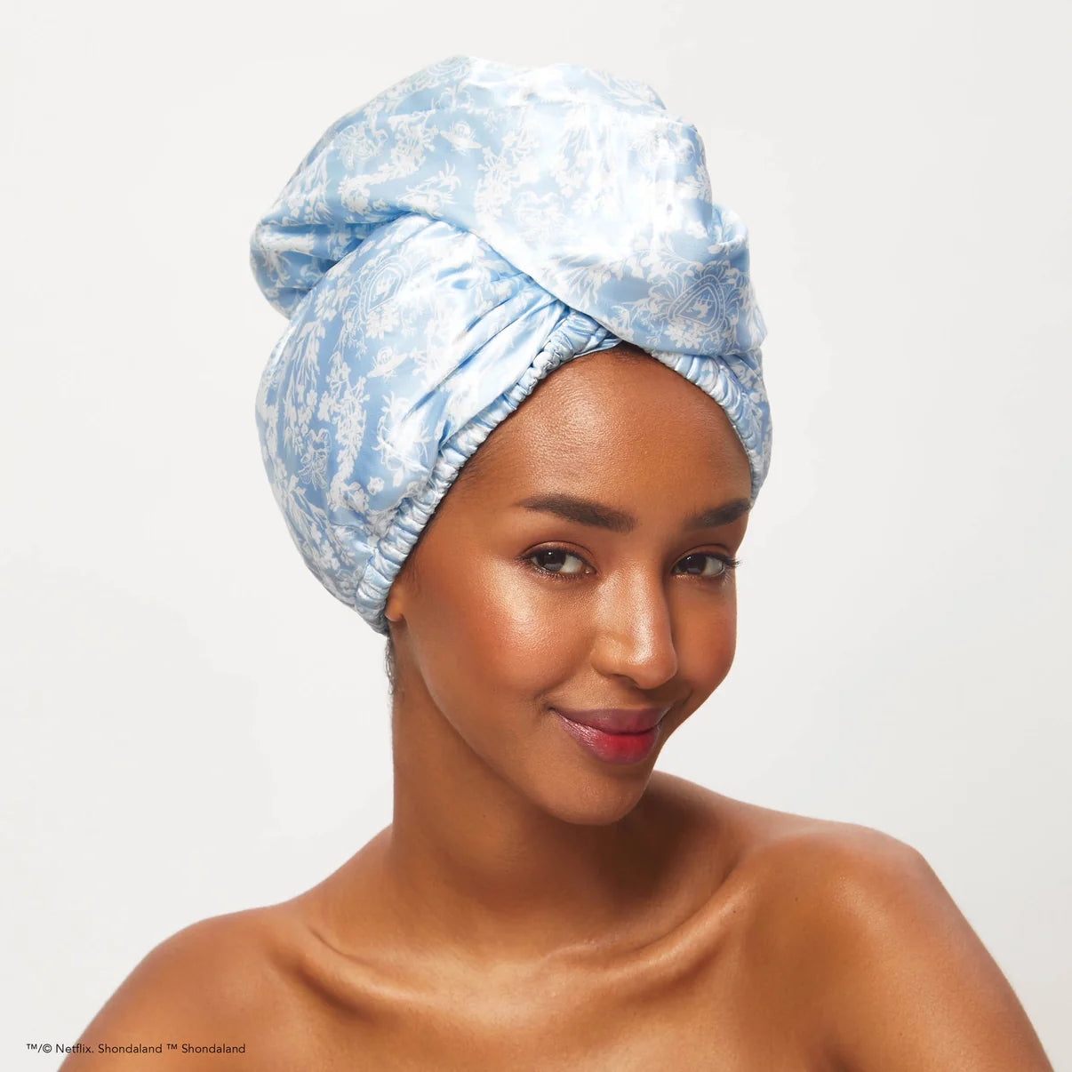 Bridgerton x Kitsch - Satin Wrapped Hair Towel - Toile De Blue