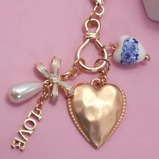 Bag Charm - Dangle - Porcelain Heart & Love