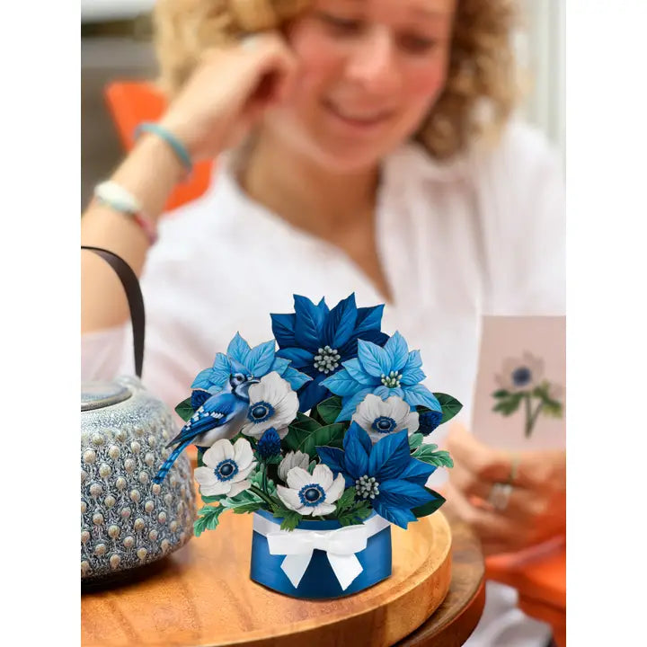 Mini Paper Bouquet - Blue Poinsettia - 6"