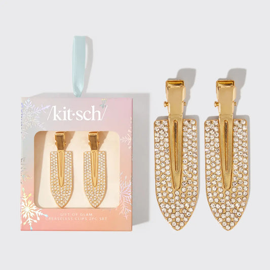 Hair Clip - Creaseless Rhinestone Gold - Set of 2