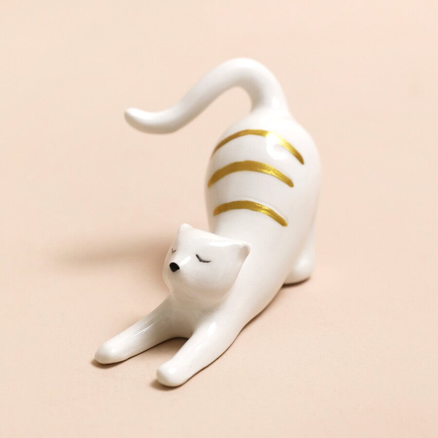 Ring Holder - Stretching Cat - Ceramic