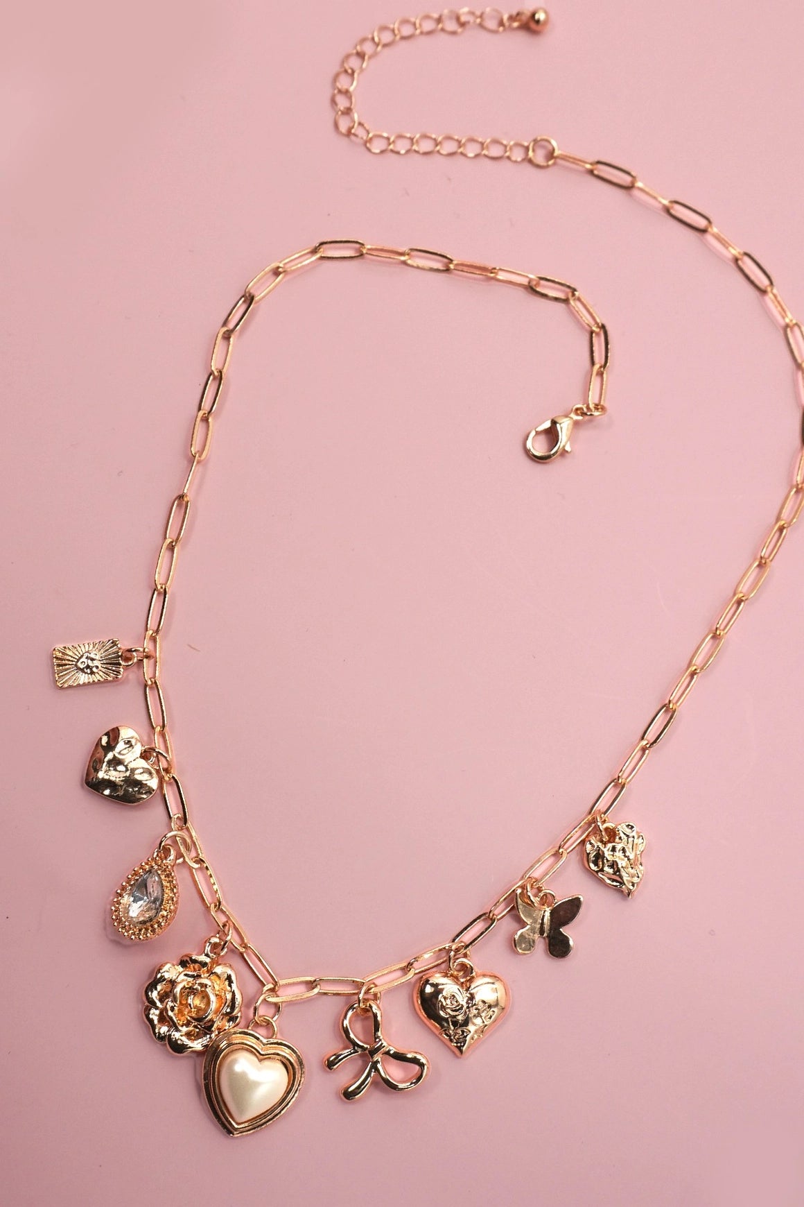 Necklace - Charm - Bow Heart Rhinestone