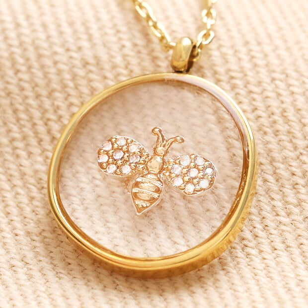 Necklace - Clear Resin Bee - Gold