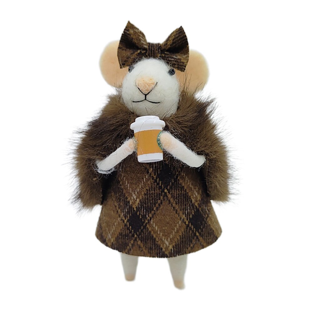 Ornament - Felt Mouse - Coffee To Go