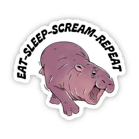 Sticker - Eat Sleep Scream - Moo Deng Hippo