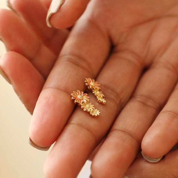 Earrings - Triple Flower - Gold