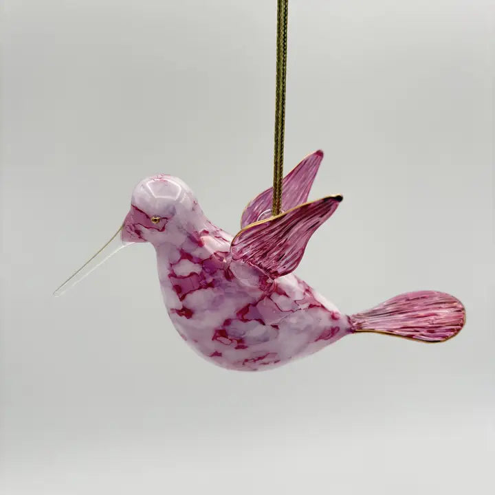 Ornament - Blown Glass - Pink Hummingbird