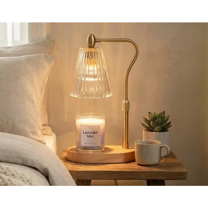 Candle Warmer - Crystal Fluted - Light Wood