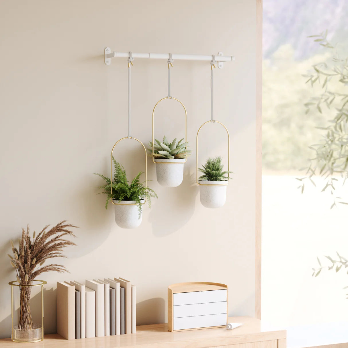 Triflora Hanging Planter - White & Gold