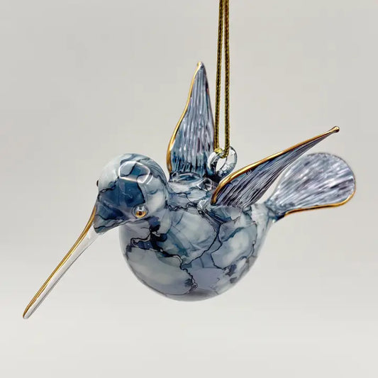 Ornament - Blown Glass - Blue Hummingbird