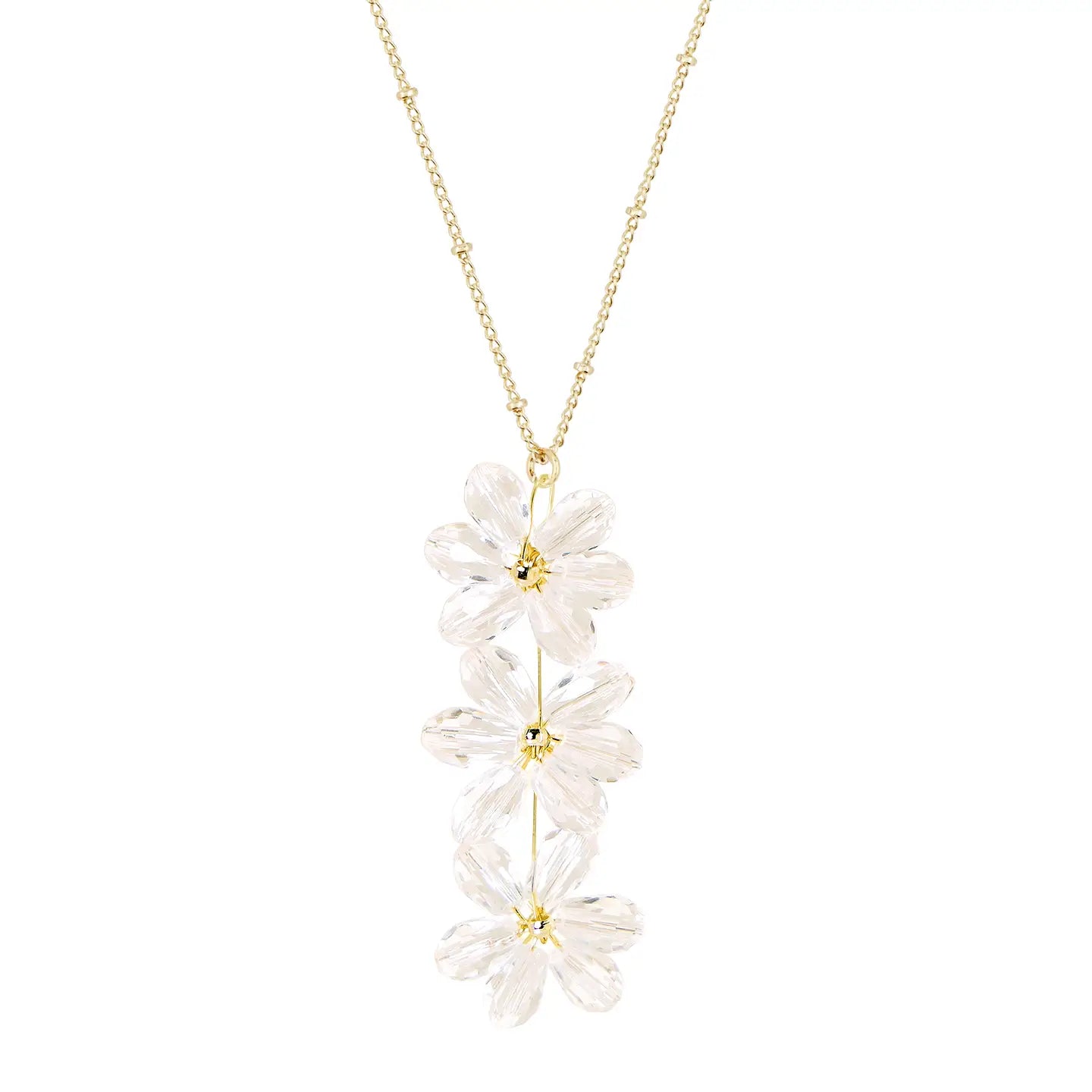 Necklace - Clear Austrian Crystal Flowers - Gold