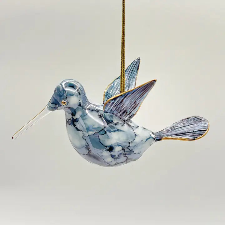 Ornament - Blown Glass - Blue Hummingbird