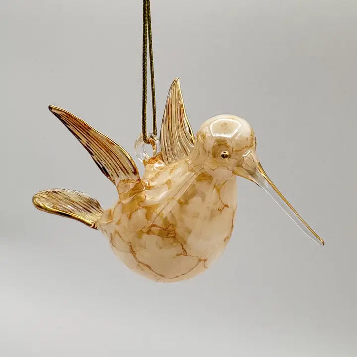 Ornament - Blown Glass - Yellow Hummingbird