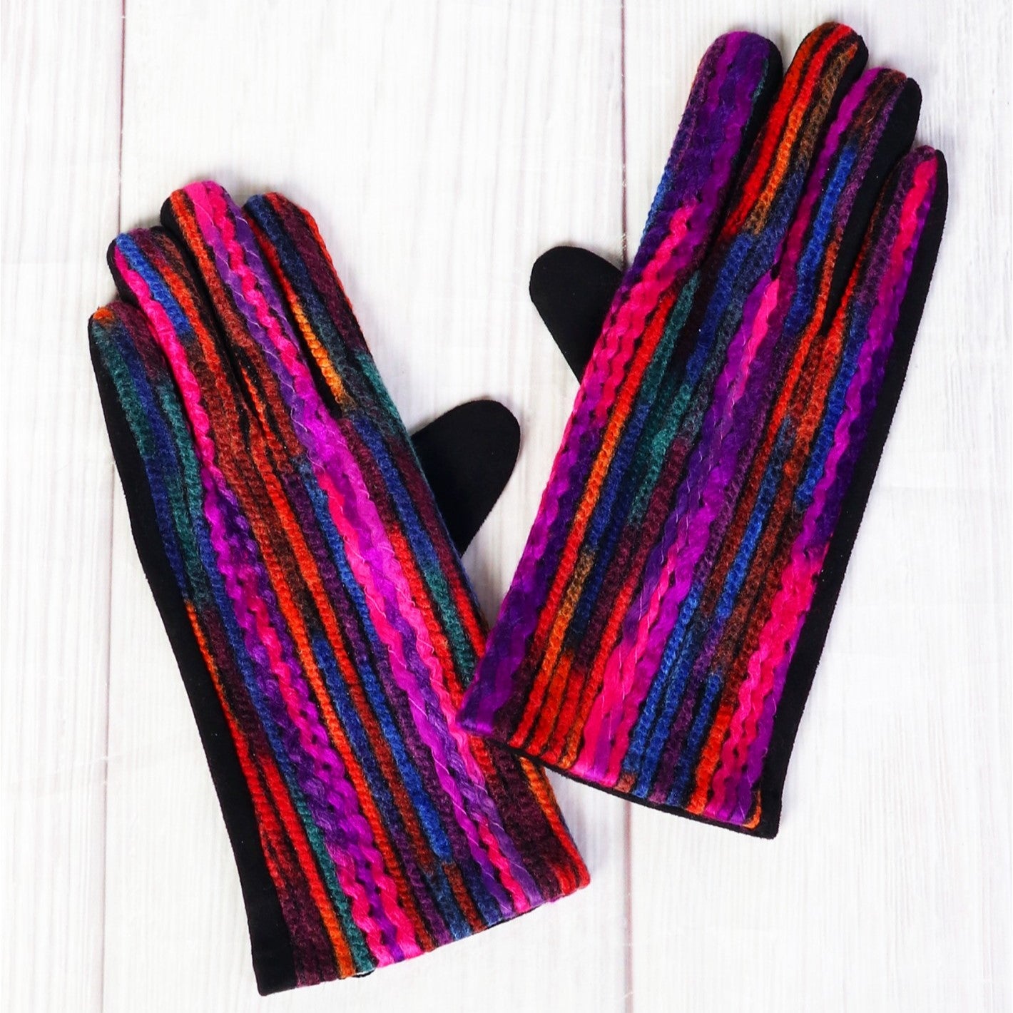 Gloves - Stitched Stripes - Pink