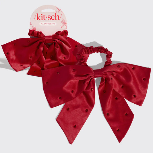 Scrunchie - Holiday Satin & Rhinestone Bow