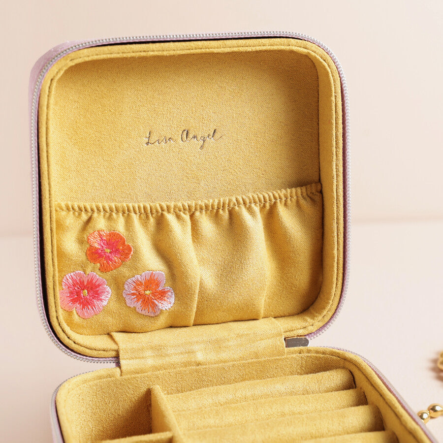 Travel Jewelry Case - Square - Flower Embroidered