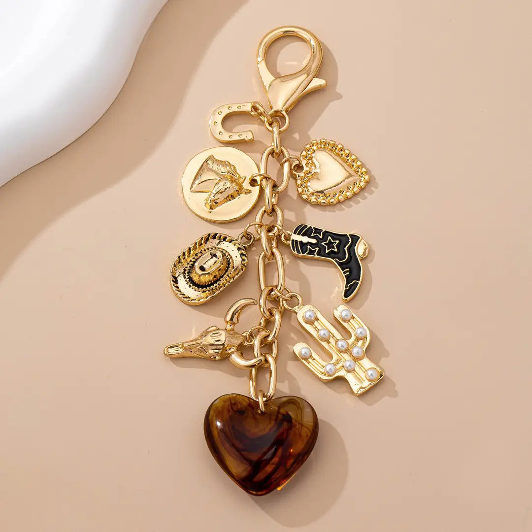 Bag Charm - Dangle - Western Brown Heart