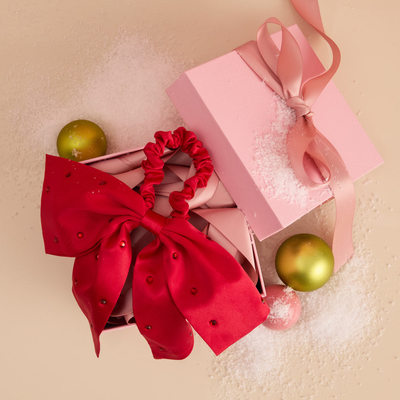 Scrunchie - Holiday Satin & Rhinestone Bow