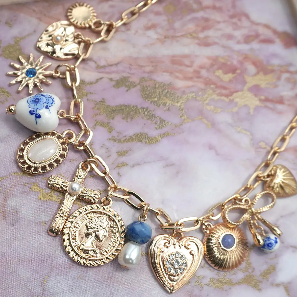 Necklace - Charm - Porcelain Blue Mushroom