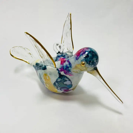 Ornament - Blown Glass - Multi Blue Hummingbird