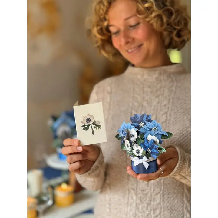 Mini Paper Bouquet - Blue Poinsettia - 6"