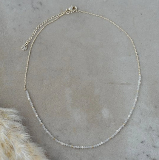 Necklace - Beth White Moonstone & Pearl - Gold