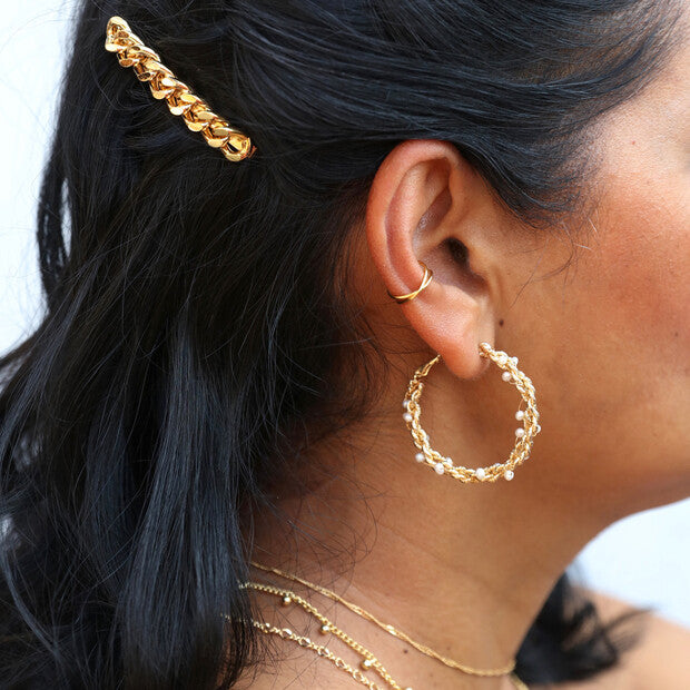 Earrings - Hoops - Twisted Pearl - Gold