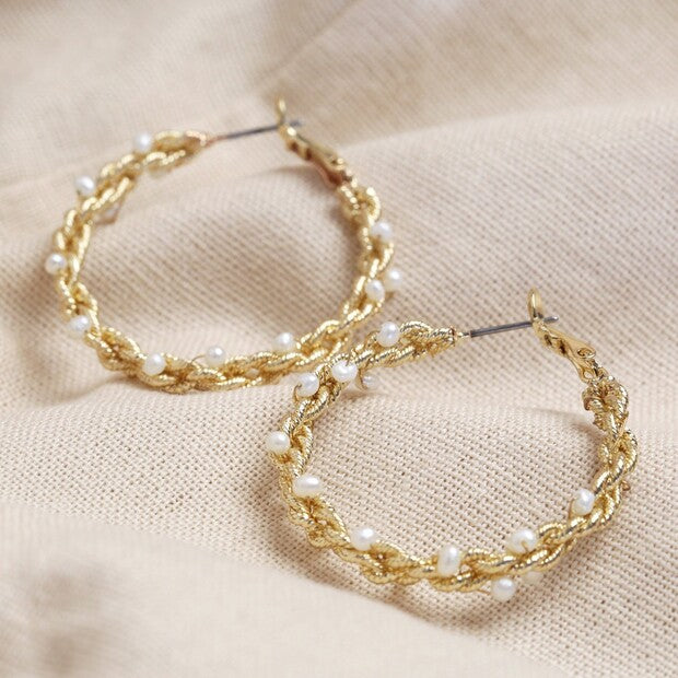 Earrings - Hoops - Twisted Pearl - Gold