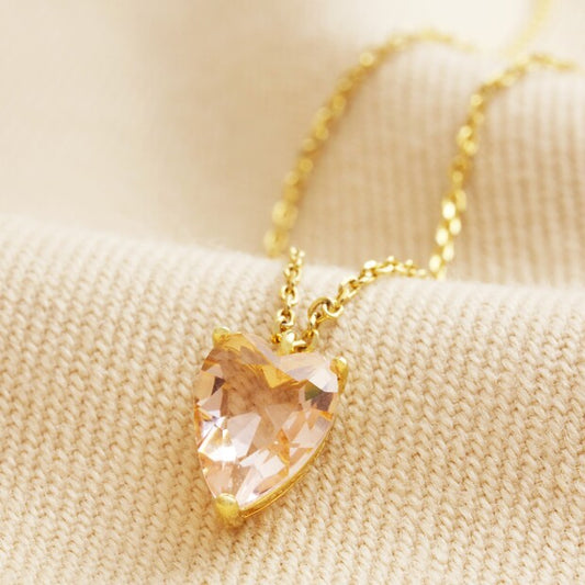 Necklace - Pink Crystal Heart - Gold