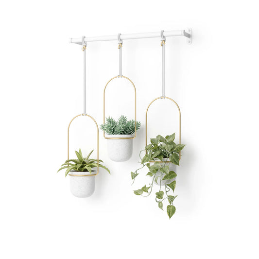 Triflora Hanging Planter - White & Gold