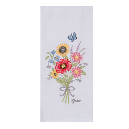 Tea Towel - Dual Purpose - Embroidered Flowers