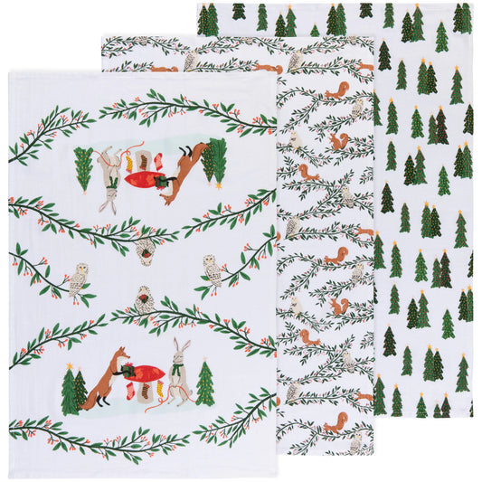 Tea Towel Set - Flour Sack - Forest Fete Set of 3