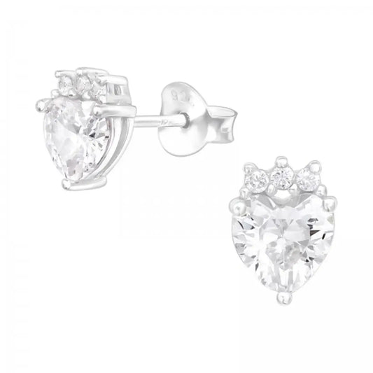 Earrings - Heart Crown Crystal - Silver
