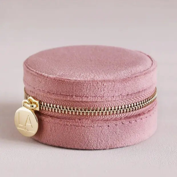 Travel Jewelry Case - Round Pink Velvet