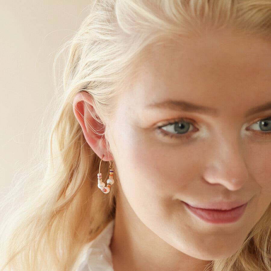 Earrings - Gold Hoops - Bead & Pearl