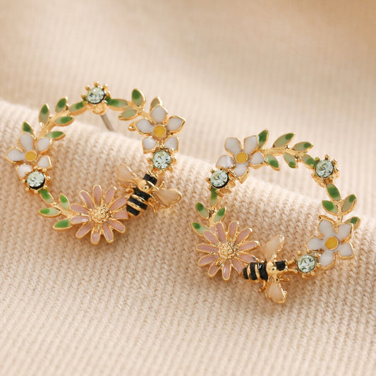 Earrings - Gold Studs - Crystal Flowers & Bees