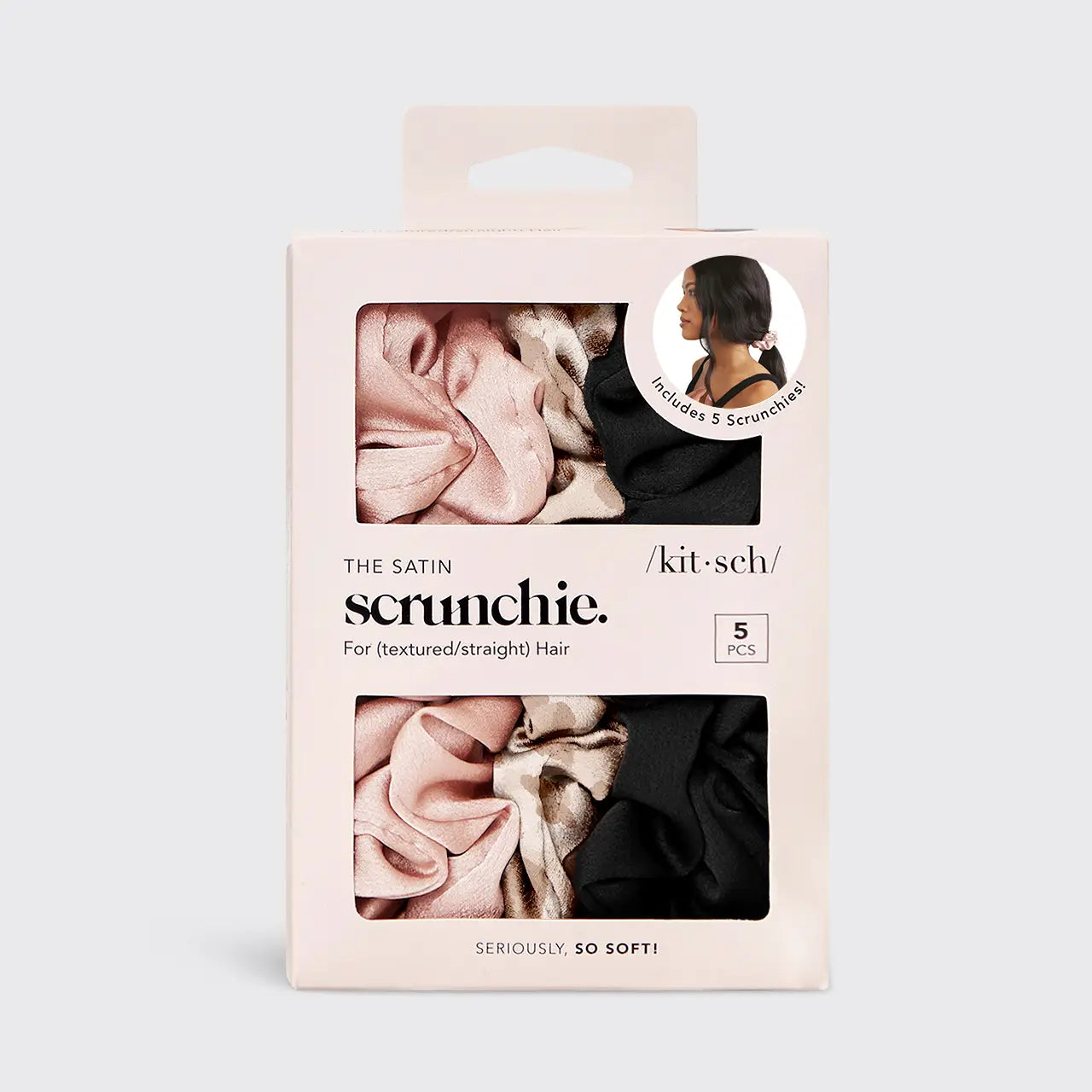 Scrunchie Set - Black & Blush Satin - Set of 5