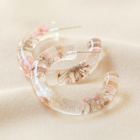 Earrings - Resin Hoops - Dried Flowers
