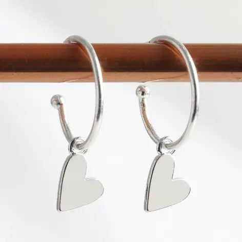 Earrings - Silver Hoops - Falling Hearts