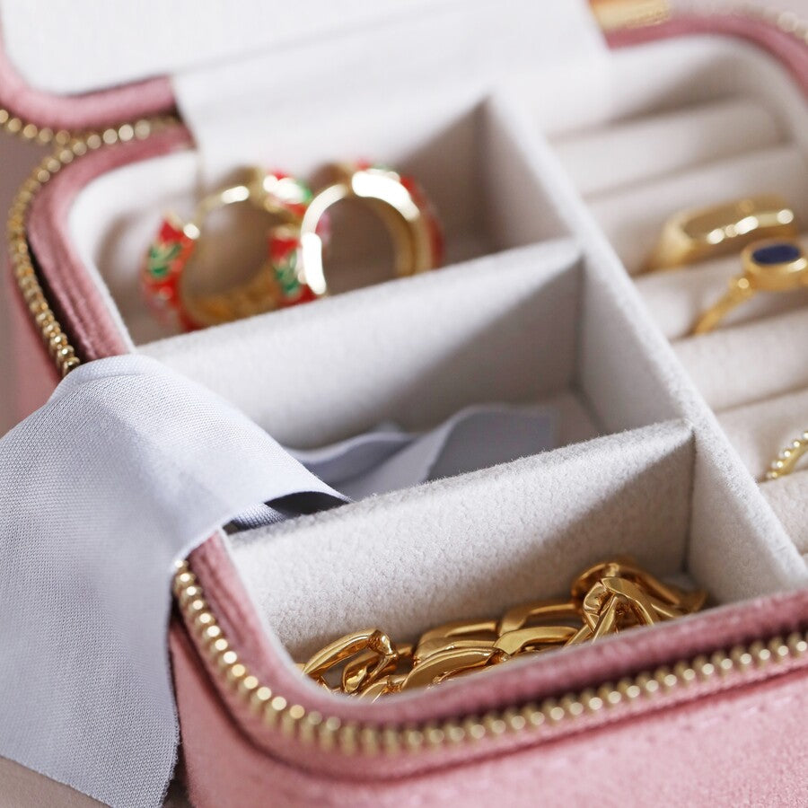 Travel Jewelry Case - Square Pink Velvet